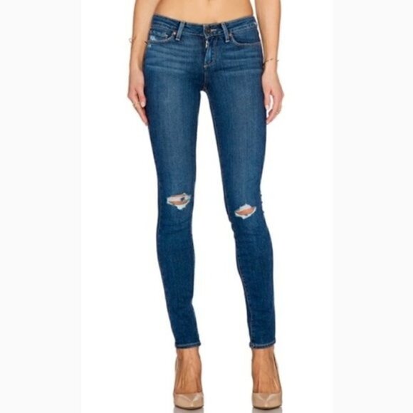 PAIGE Jeans 26 Verdugo Ultra Skinny Ripped Knee Waverly Destructed Wash Blue - Picture 4 of 11